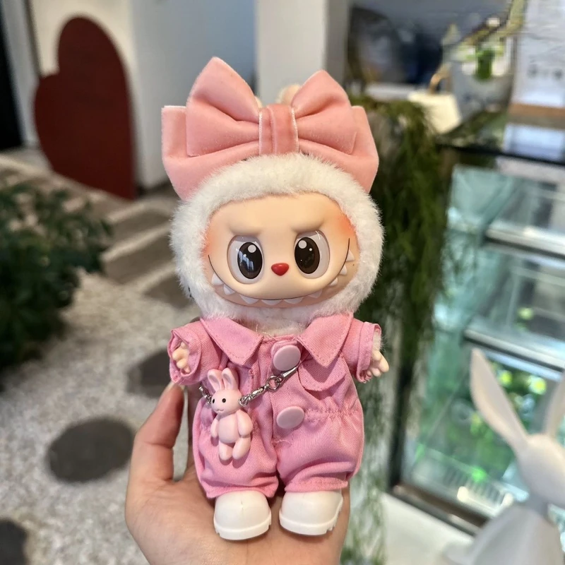 Fashion 17cm Labubu 1st/2nd/3rd Gen Cute Bunny Outfits Pink Bow Set Colorful Cargo Onesie Shoes Sitting Party Doll Clothes