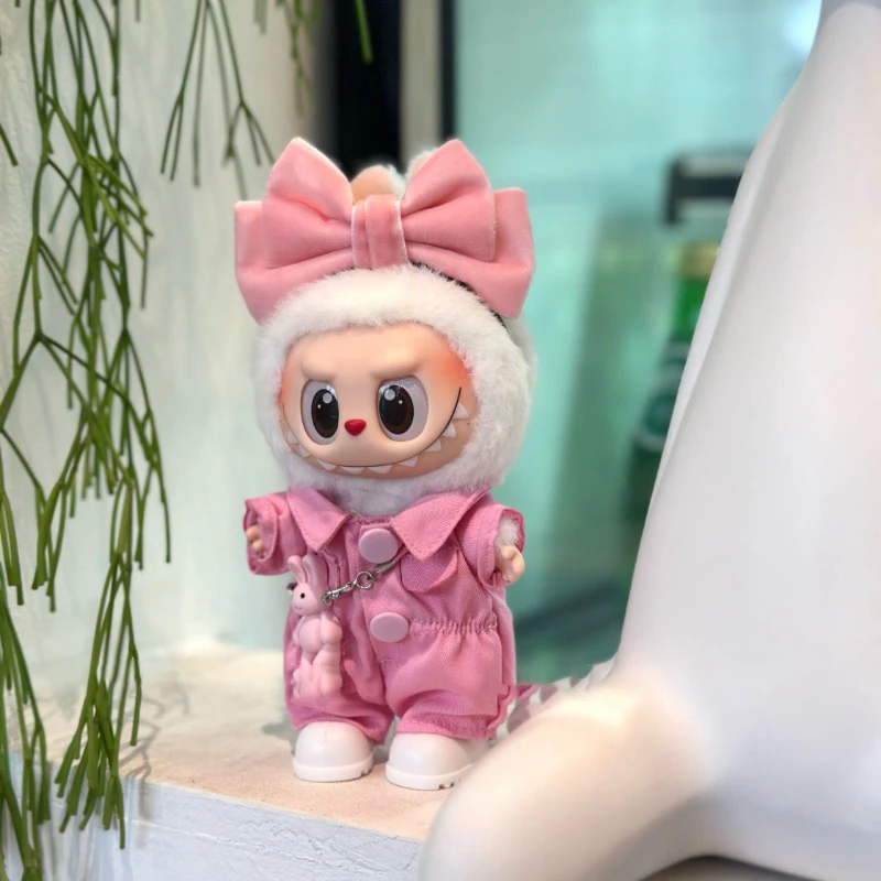 Fashion 17cm Labubu 1st/2nd/3rd Gen Cute Bunny Outfits Pink Bow Set Colorful Cargo Onesie Shoes Sitting Party Doll Clothes