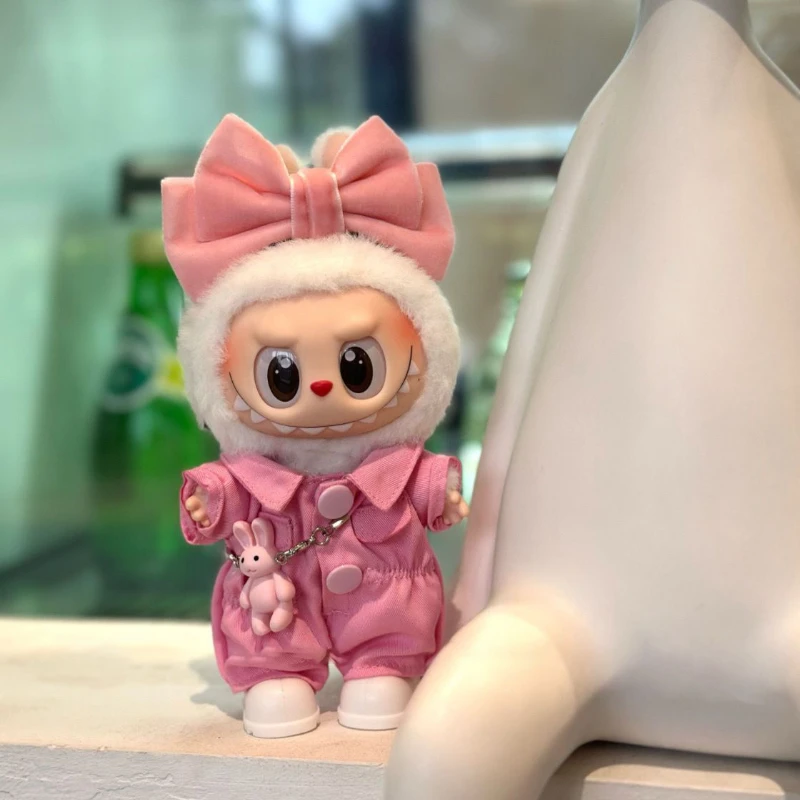 Fashion 17cm Labubu 1st/2nd/3rd Gen Cute Bunny Outfits Pink Bow Set Colorful Cargo Onesie Shoes Sitting Party Doll Clothes