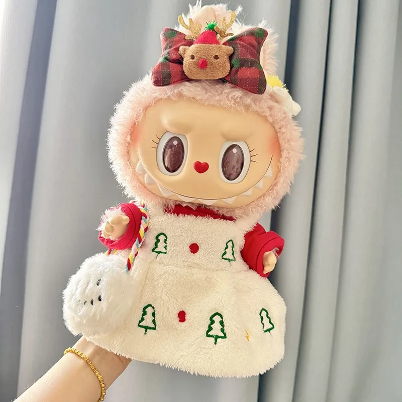 For 38cm Labubu Mokoko Doll Holiday Christmas Dress Cute Style Sweater Cute Girl Outfit Clothing Set Labubu Clothes Gift No Doll