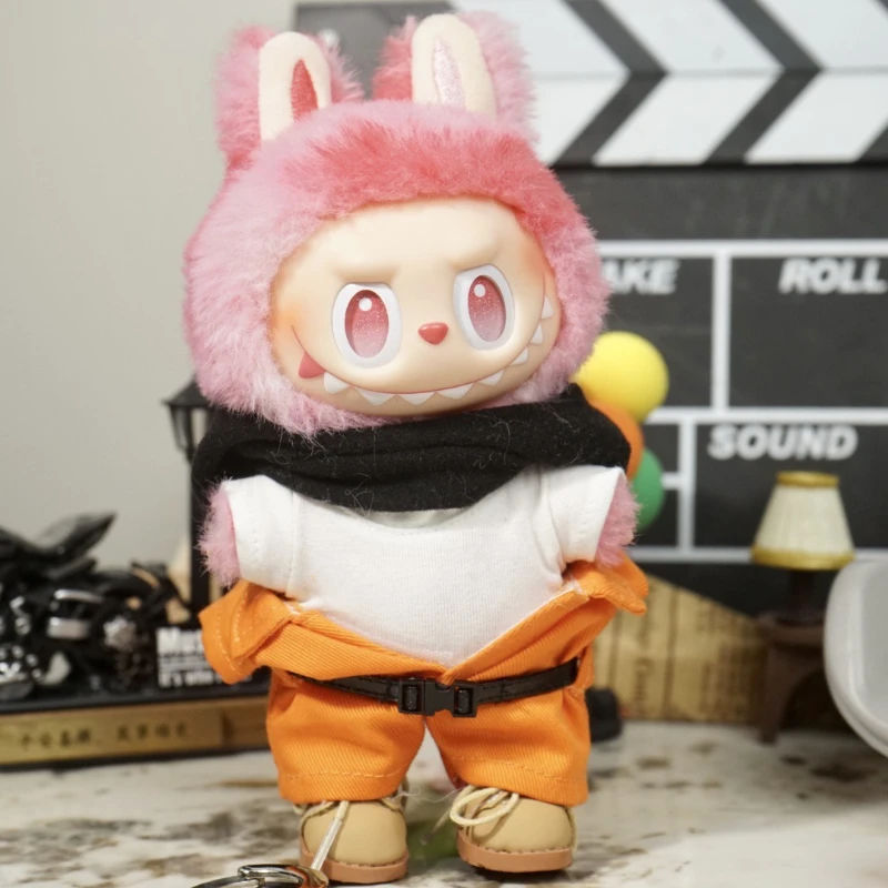 Labubu Clothes Halloween Prison Costume Orange Jumpsuit Mask Handcuffs Vinyl Figure Hanging Keychain Trendy Changeable Outfit