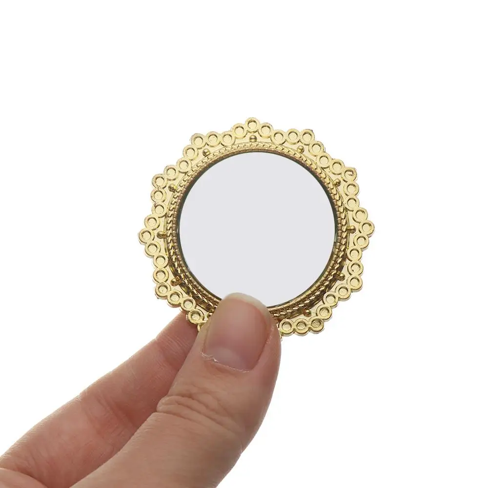 Style Vintage Bathroom Furniture Dollhouse Ornament Mini Gloden Frames Accessories Miniature Retro Mirror 1:12 Scale