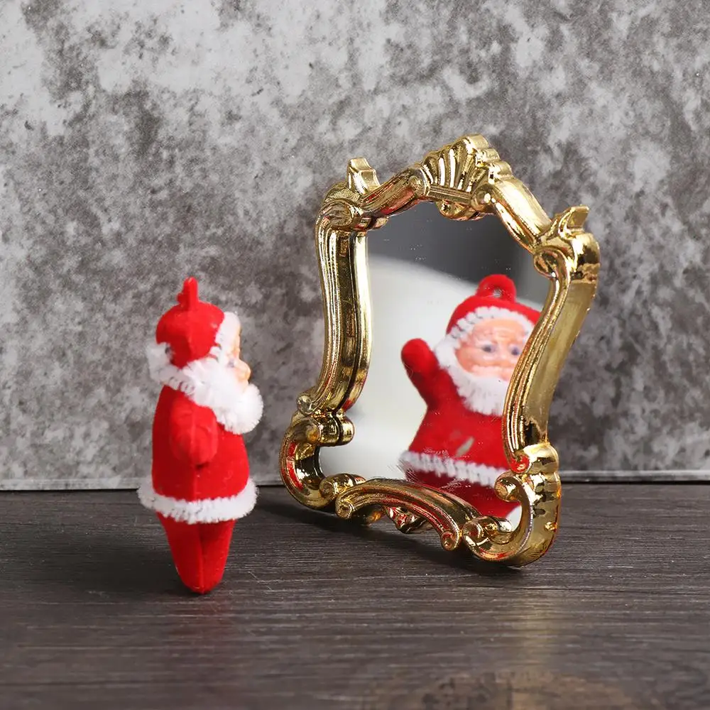 Style Vintage Bathroom Furniture Dollhouse Ornament Mini Gloden Frames Accessories Miniature Retro Mirror 1:12 Scale