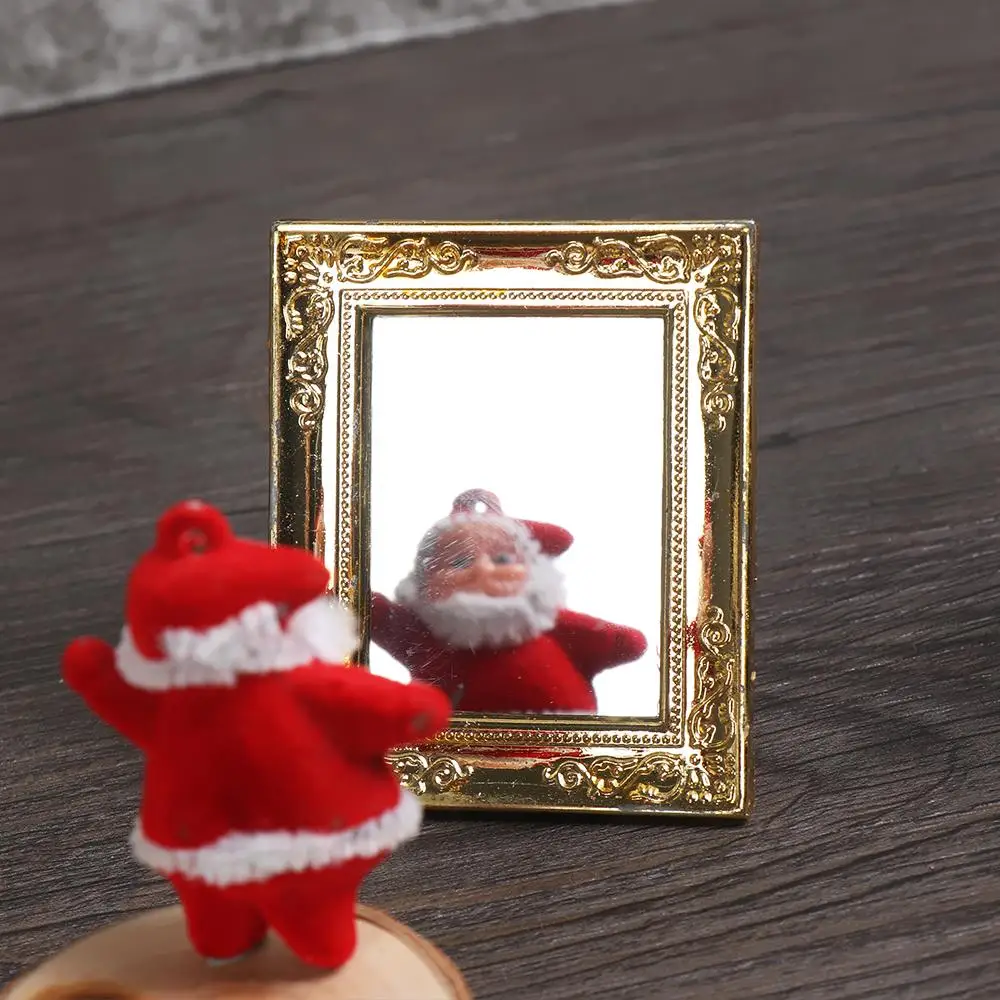 Style Vintage Bathroom Furniture Dollhouse Ornament Mini Gloden Frames Accessories Miniature Retro Mirror 1:12 Scale