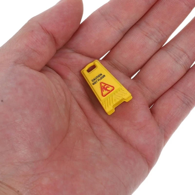 Caution Wet Floor Sign Warning Sign Model Figurine Miniature Scene Decoration 15UB