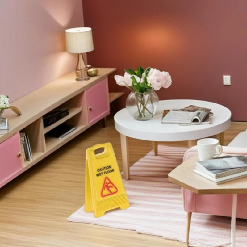 Caution Wet Floor Sign Warning Sign Model Figurine Miniature Scene Decoration 15UB