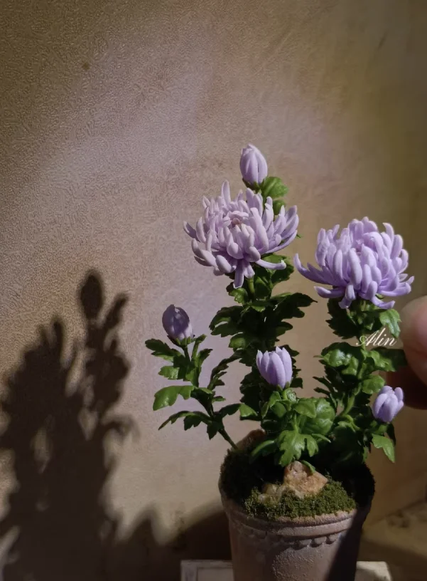 Handmade Clay Vine Plants Collection: Wisteria, Ivy & Rose Vine Miniatures with Lotus & Chrysanthemum for 1:6 Dollhouse Garden