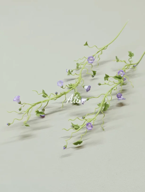 Handmade Clay Vine Plants Collection: Wisteria, Ivy & Rose Vine Miniatures with Lotus & Chrysanthemum for 1:6 Dollhouse Garden