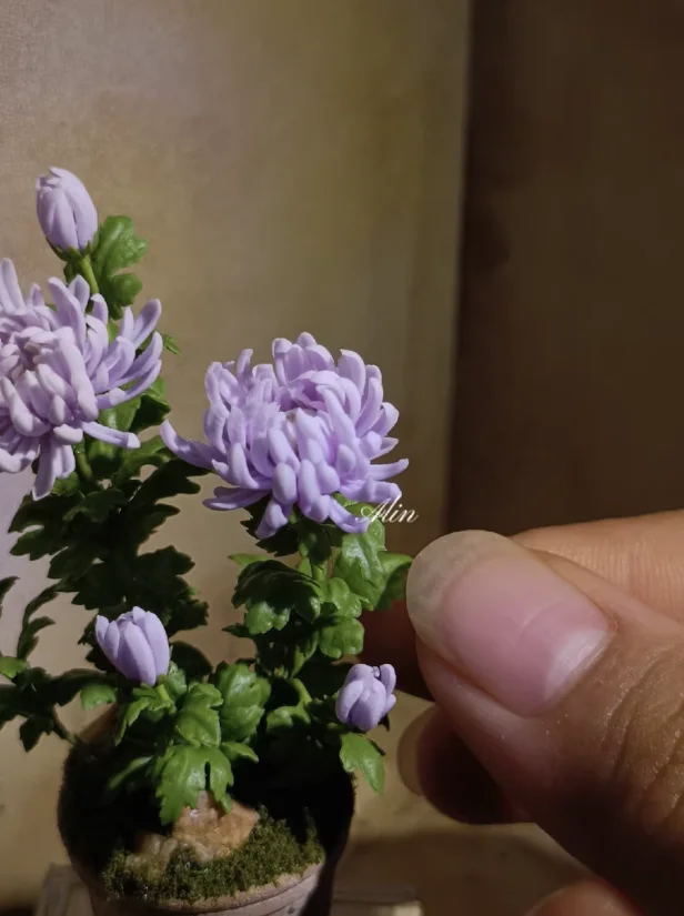 Handmade Clay Vine Plants Collection: Wisteria, Ivy & Rose Vine Miniatures with Lotus & Chrysanthemum for 1:6 Dollhouse Garden