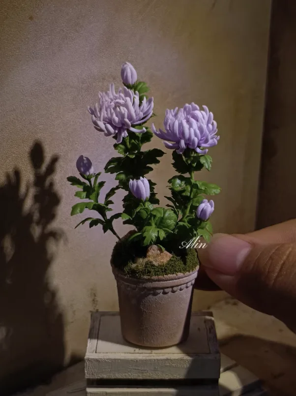 Handmade Clay Vine Plants Collection: Wisteria, Ivy & Rose Vine Miniatures with Lotus & Chrysanthemum for 1:6 Dollhouse Garden