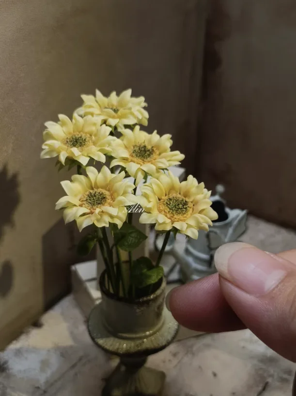 Handmade Clay Vine Plants Collection: Wisteria, Ivy & Rose Vine Miniatures with Lotus & Chrysanthemum for 1:6 Dollhouse Garden