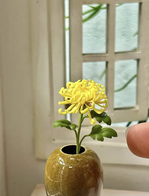 Handmade Clay Vine Plants Collection: Wisteria, Ivy & Rose Vine Miniatures with Lotus & Chrysanthemum for 1:6 Dollhouse Garden