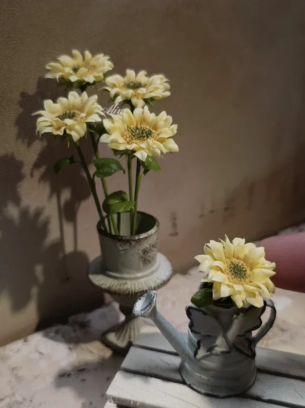 Handmade Clay Vine Plants Collection: Wisteria, Ivy & Rose Vine Miniatures with Lotus & Chrysanthemum for 1:6 Dollhouse Garden