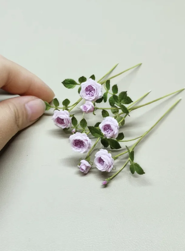 Handmade Clay Vine Plants Collection: Wisteria, Ivy & Rose Vine Miniatures with Lotus & Chrysanthemum for 1:6 Dollhouse Garden