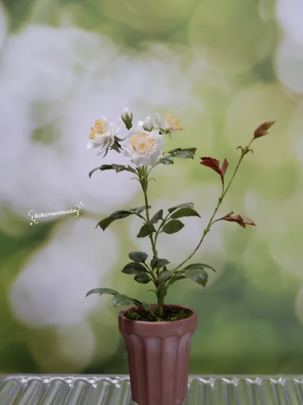 Handmade Clay Vine Plants Collection: Wisteria, Ivy & Rose Vine Miniatures with Lotus & Chrysanthemum for 1:6 Dollhouse Garden