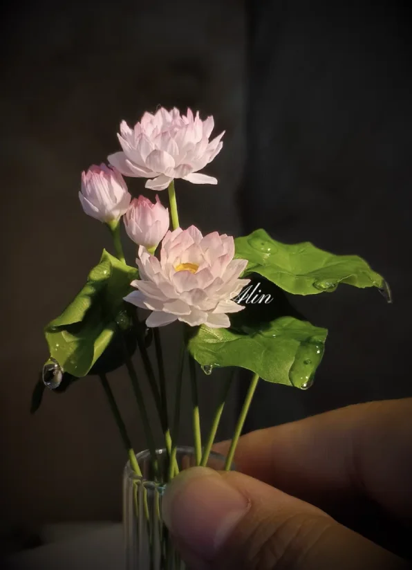 Handmade Clay Vine Plants Collection: Wisteria, Ivy & Rose Vine Miniatures with Lotus & Chrysanthemum for 1:6 Dollhouse Garden