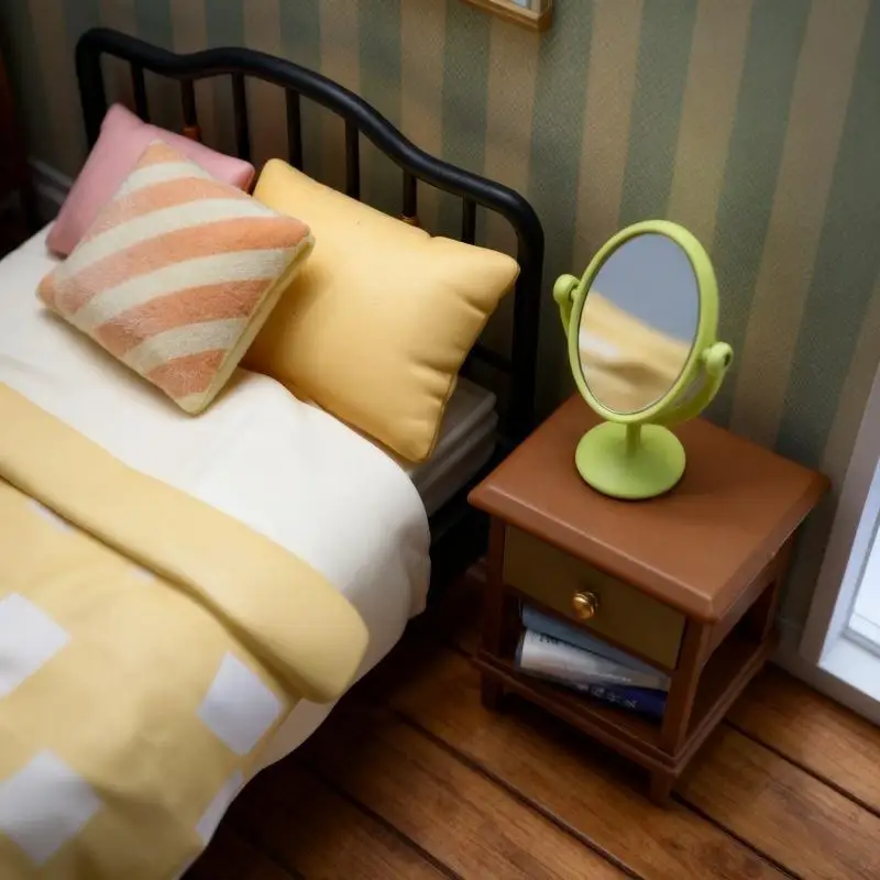 1Pcs Miniature Retro Mirror Dressing Table Scene Model 1:12 Scale Dollhouse Ornament Vintage Bathroom Furniture Doll Accessories