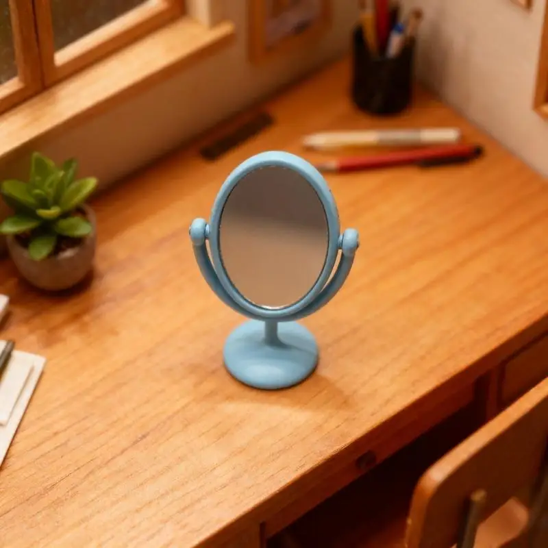 1Pcs Miniature Retro Mirror Dressing Table Scene Model 1:12 Scale Dollhouse Ornament Vintage Bathroom Furniture Doll Accessories