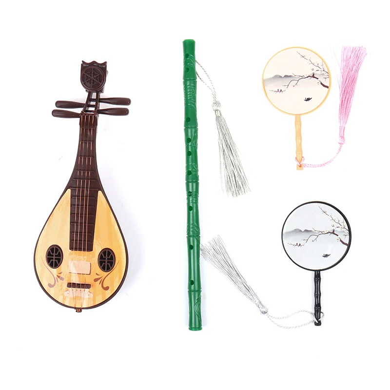 Dollhouse Miniature Folding Screen Flute Lute Guzheng Fan Life Scene Ornament