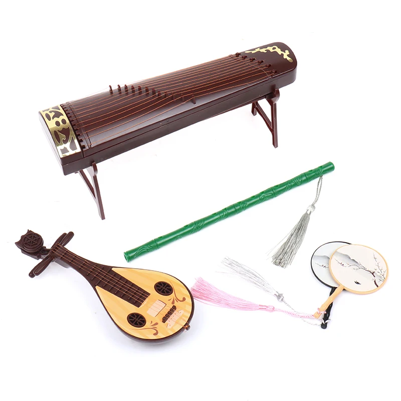 Dollhouse Miniature Folding Screen Flute Lute Guzheng Fan Life Scene Ornament