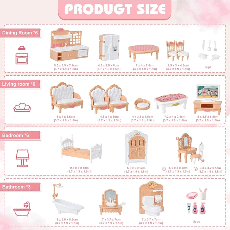 Miniature Dollhouse Furniture Kitchen Living Room Bedroom Bathroom Doll House Furniture Pretend Play Dollhouse Miniatures