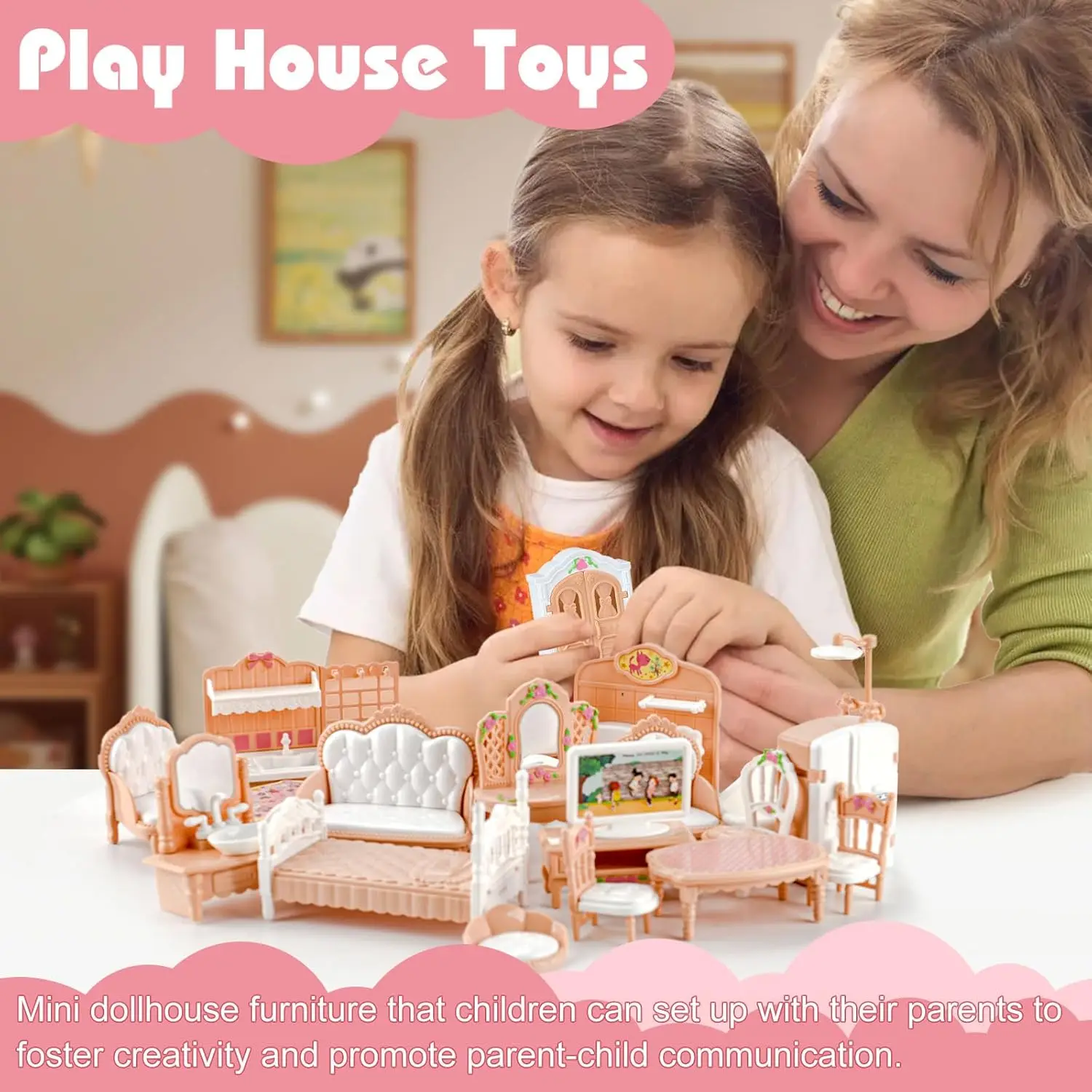 Miniature Dollhouse Furniture Kitchen Living Room Bedroom Bathroom Doll House Furniture Pretend Play Dollhouse Miniatures