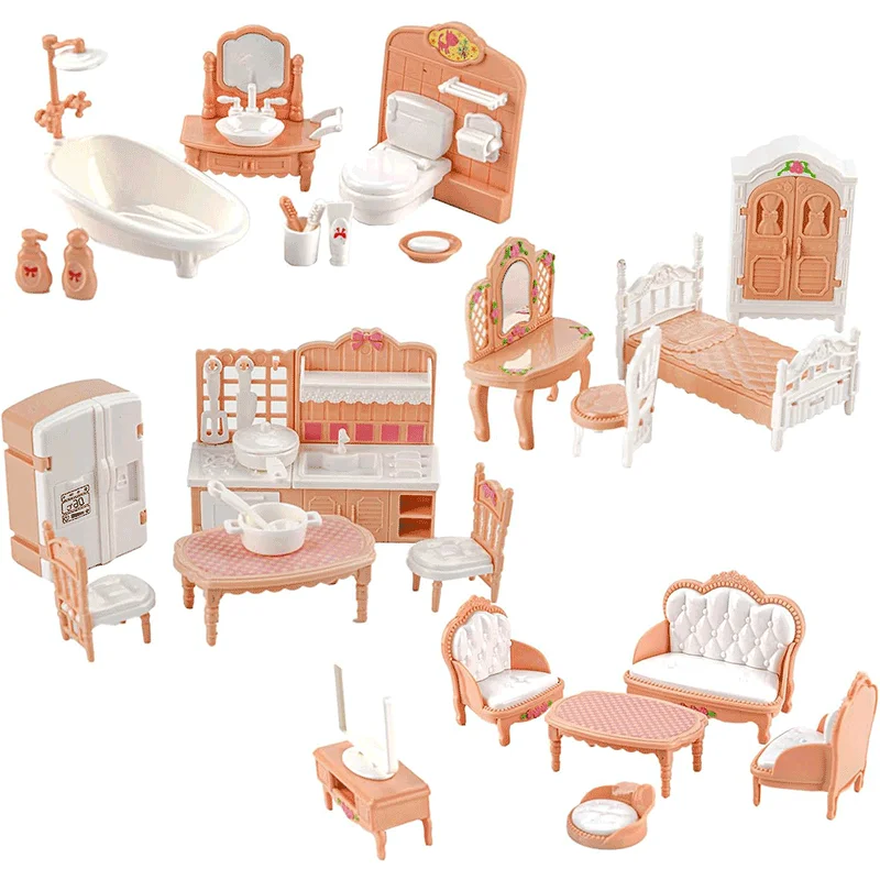 Miniature Dollhouse Furniture Kitchen Living Room Bedroom Bathroom Doll House Furniture Pretend Play Dollhouse Miniatures