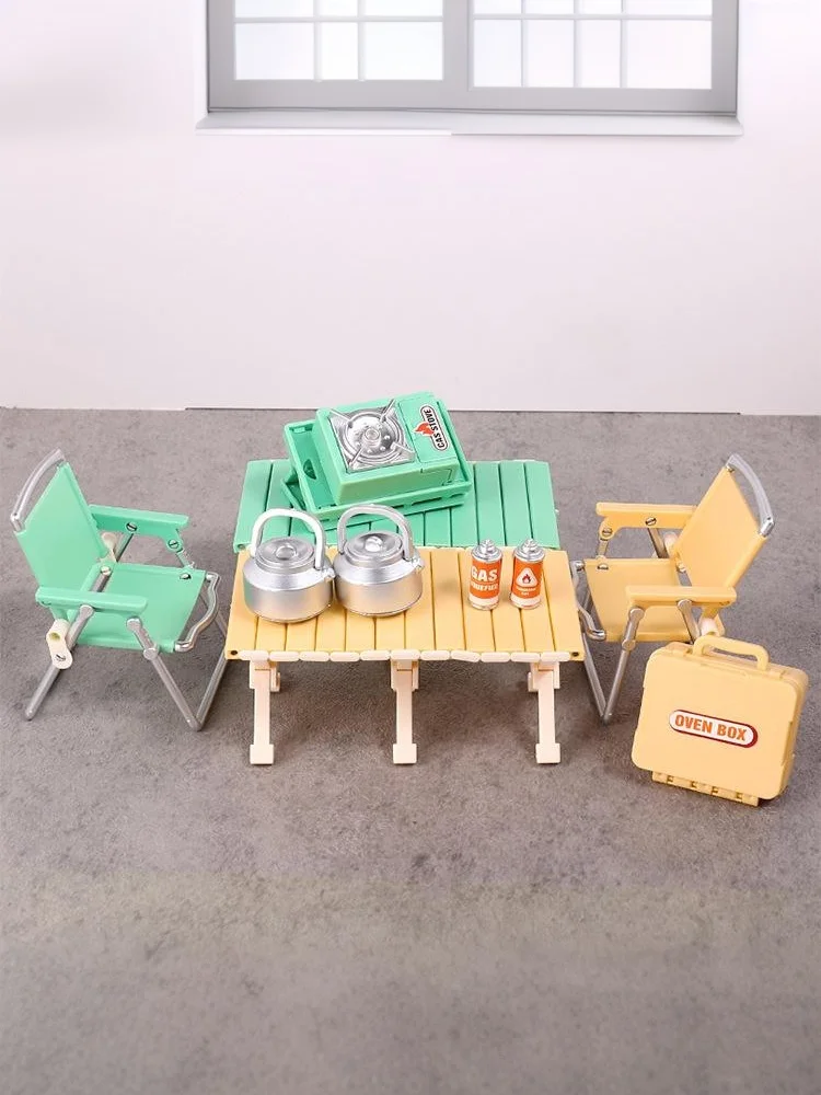 Dollhouse Miniature Camping Picnic Set Folding Chair Gas Stoves Model Decor Toy Doll House Accessories