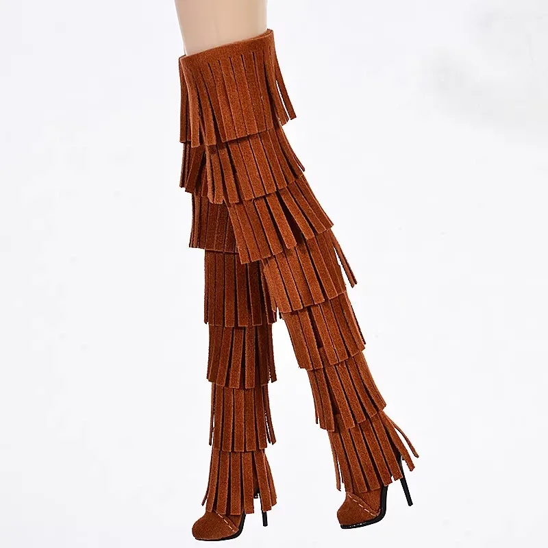 Doll Shoes Parts 1/6 Supermodel Doll Fashion Versatile Knee-High Boots Senior Sense Tassel Boots For FR2 Babi Royalty Obitsu
