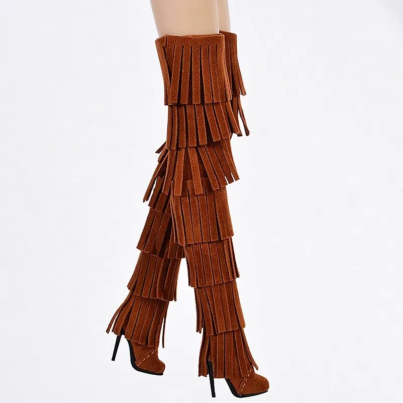 Doll Shoes Parts 1/6 Supermodel Doll Fashion Versatile Knee-High Boots Senior Sense Tassel Boots For FR2 Babi Royalty Obitsu