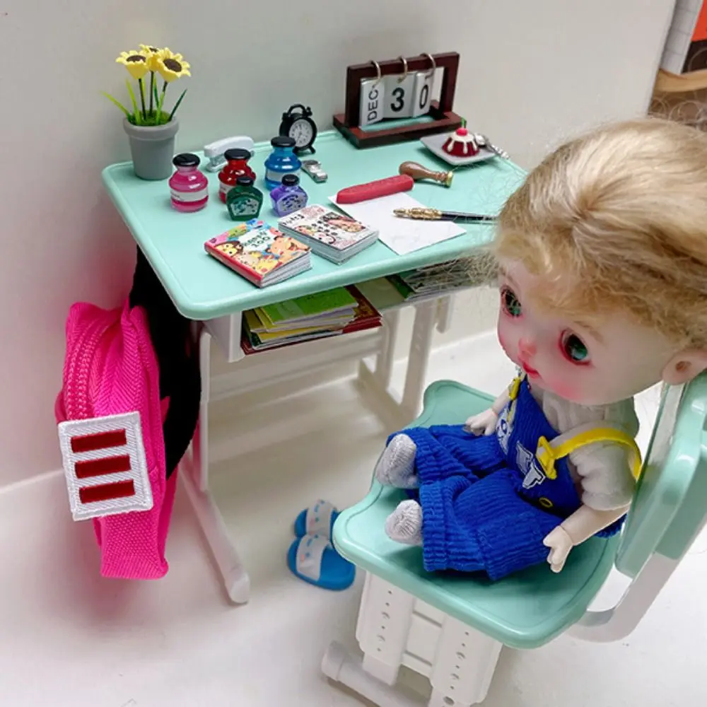 Simulated Dollhouse Desks Chairs Furniture Model Writing Study Miniature School Desks Classroom Decor Play House Desk Model Toy