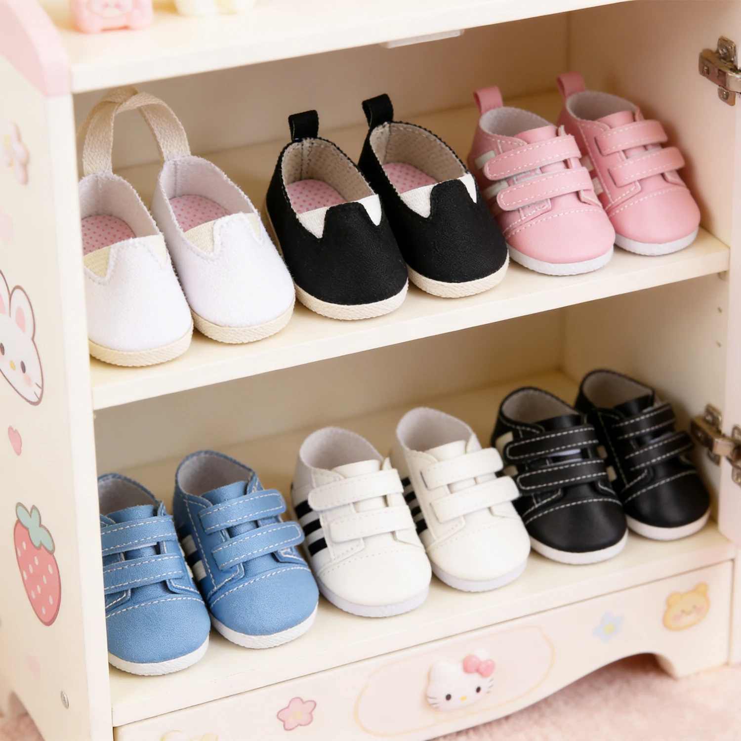7cm Hook-And-Loop Doll Sneakers Pu Leather Doll Shoes Mini Cloth Shoes For 18-inch American & OG,43cm Baby Newborn Girl Dolls