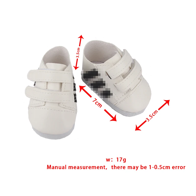 7cm Hook-And-Loop Doll Sneakers Pu Leather Doll Shoes Mini Cloth Shoes For 18-inch American & OG,43cm Baby Newborn Girl Dolls