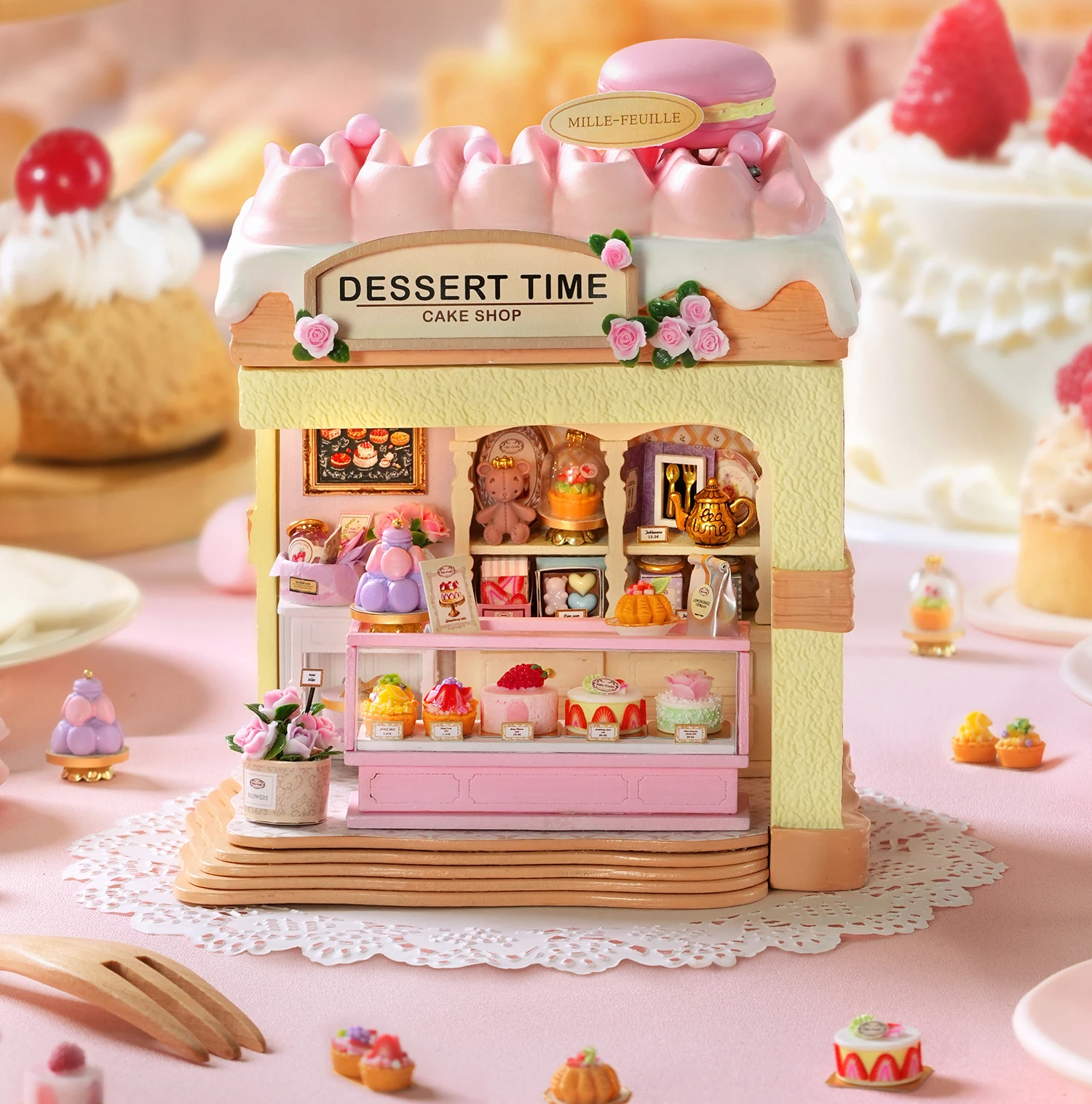 DIY Miniature Dollhouse Cake Shop 3D Wooden Puzzle Mini House Kit Handmade Mini Bakery Model Perfect Birthday Gift