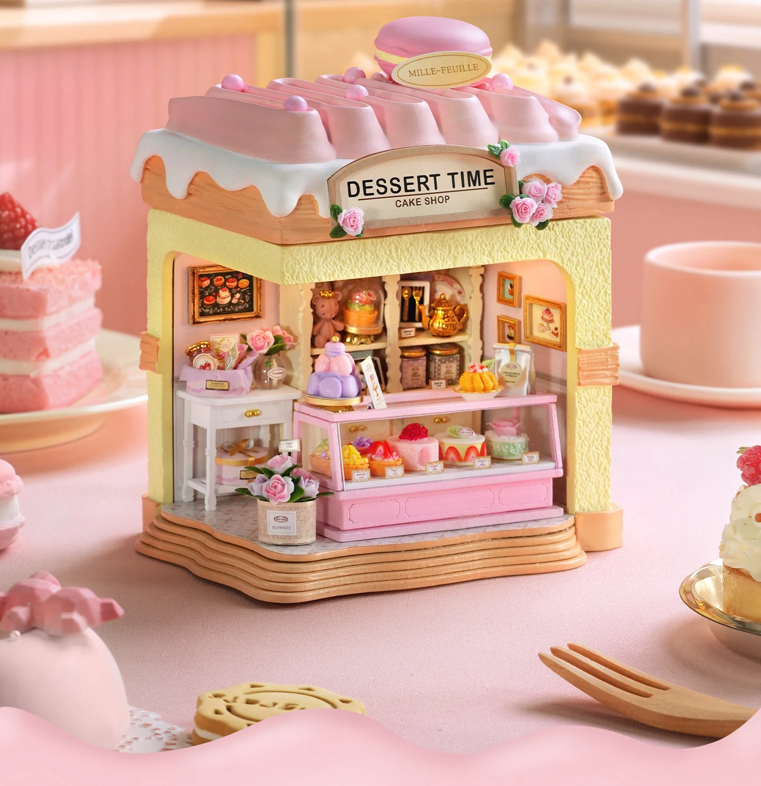 DIY Miniature Dollhouse Cake Shop 3D Wooden Puzzle Mini House Kit Handmade Mini Bakery Model Perfect Birthday Gift