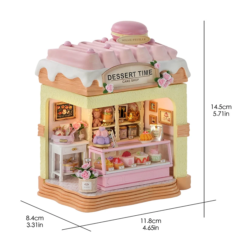 DIY Miniature Dollhouse Cake Shop 3D Wooden Puzzle Mini House Kit Handmade Mini Bakery Model Perfect Birthday Gift