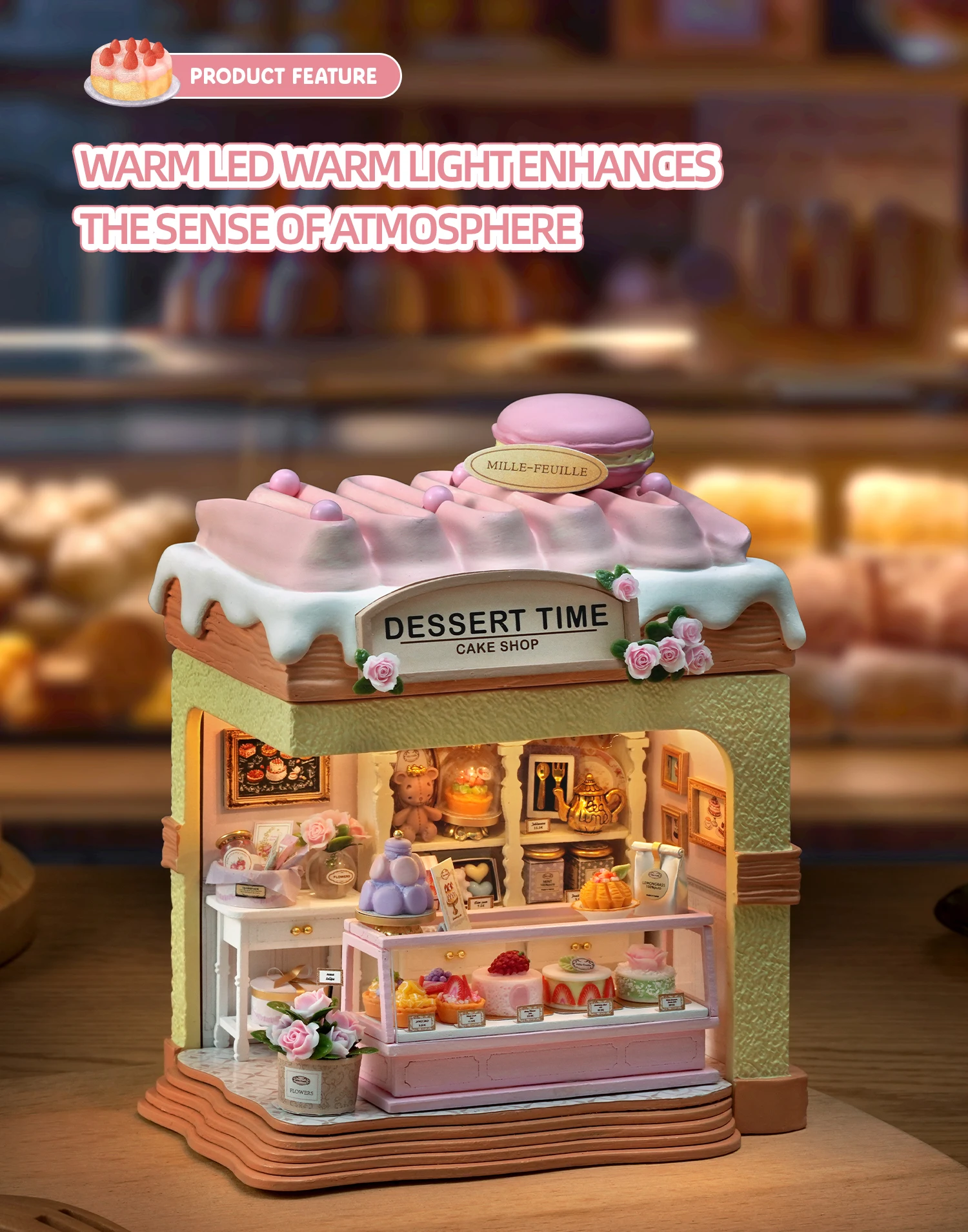 DIY Miniature Dollhouse Cake Shop 3D Wooden Puzzle Mini House Kit Handmade Mini Bakery Model Perfect Birthday Gift