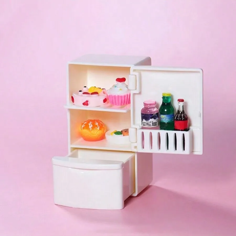 1 Piece Dollhouse Furniture Miniature Refrigerator: Upper and Lower Layer Single Door Fridge Model, 1/12 Scale Mini fridge