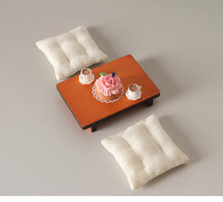 1:12 Miniature Dollhouse Living RoomSet,Tiny LowTable & Floral Cushions, Japanese Tatami Style Diorama Props for Pretend Play