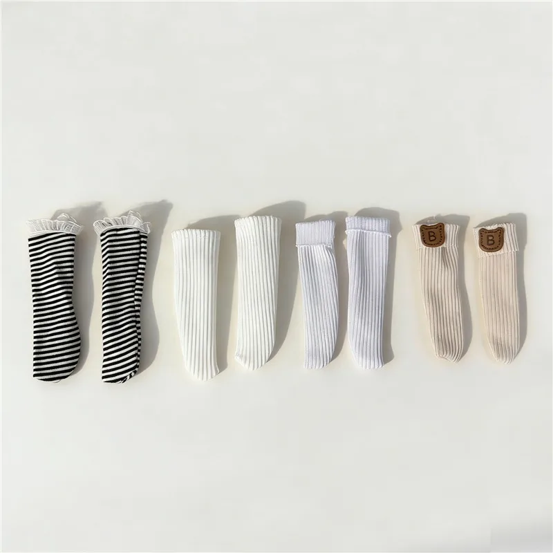 1pair s for 30 CM 1/6 BJD Doll Stockings Stripe Sock Black White Stripe Socks Cute Bear Socks Long Solid Color Stripe Socks Toys