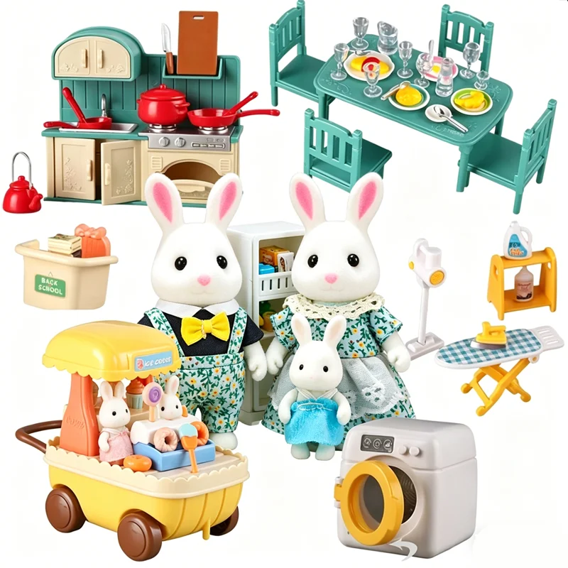 Forest Animal Family Dollhouse Furniture 1/12 Miniature Toys Girl Dolls Accessories Bedroom Bathroom Dollhouse Kit For Dolls