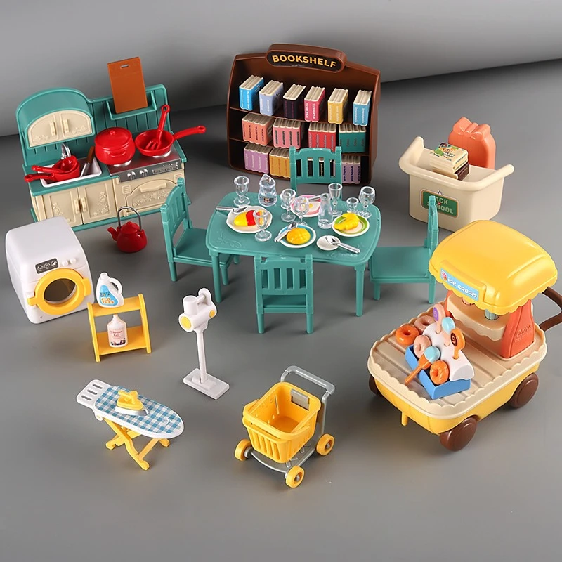 Forest Animal Family Dollhouse Furniture 1/12 Miniature Toys Girl Dolls Accessories Bedroom Bathroom Dollhouse Kit For Dolls
