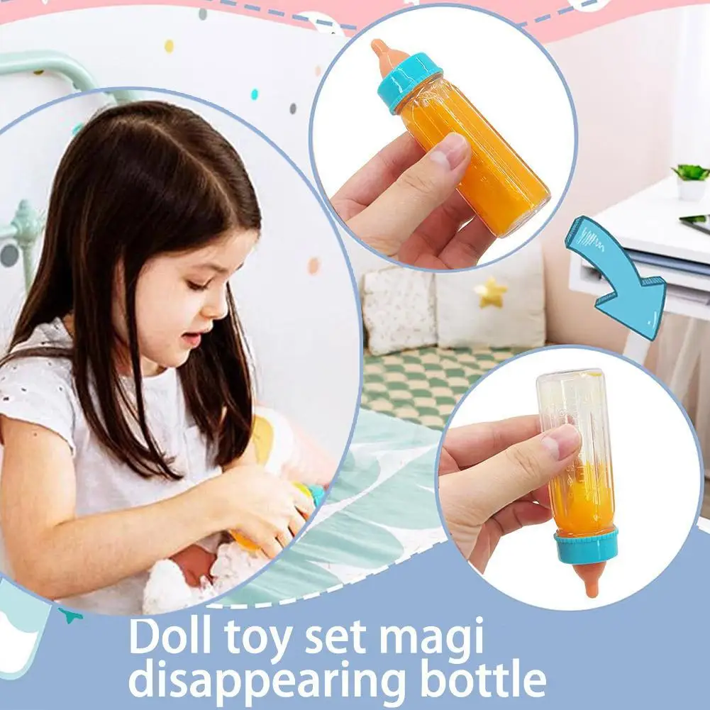 Magic Disappearing Baby Bottle Toy Set, Realistic Doll Feeding Accessories with Pacifier Juice Bottle Spoon, Pretend Play