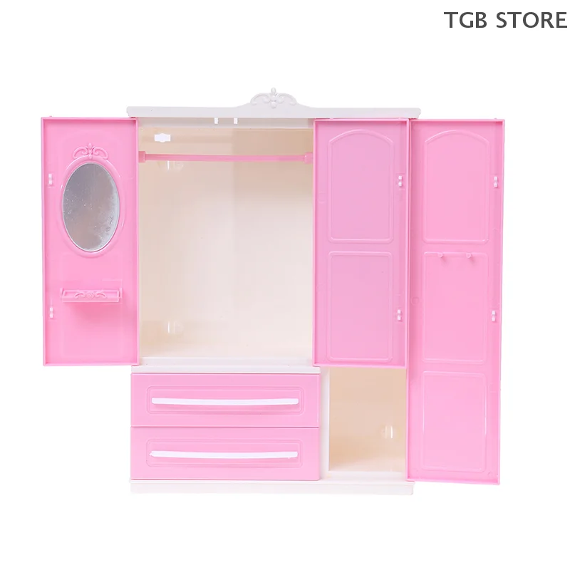 1Pcs ABS Three-door Pink Modern Wardrobe 1/12 1/6 Dollhouse Miniature For Dolls Furniture Clothes Accessories Toys