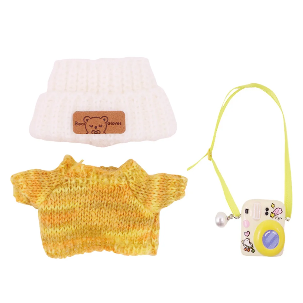 For Labubu Doll Headband+Sweater+Camera Warm Cute Outfit Accessories For 17CM Plush Doll Clothes,Festival Birthday Gift Girl Toy