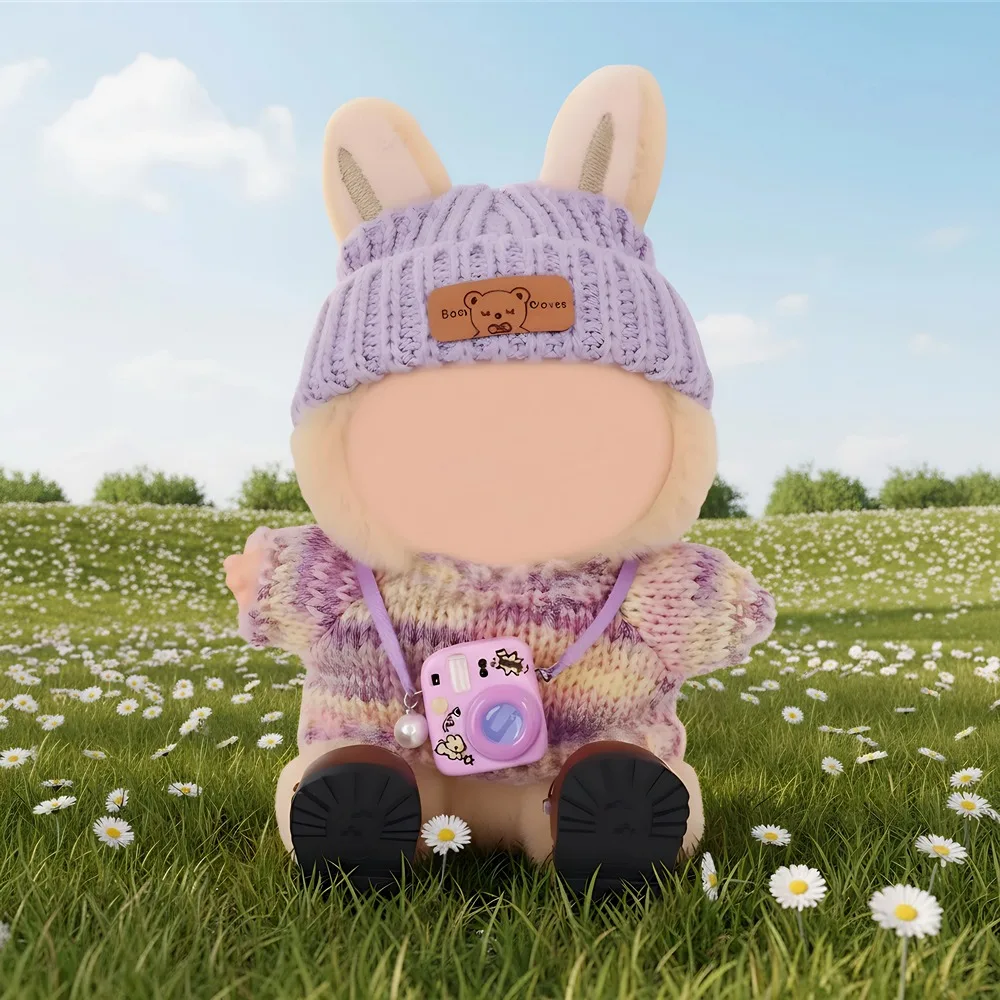 For Labubu Doll Headband+Sweater+Camera Warm Cute Outfit Accessories For 17CM Plush Doll Clothes,Festival Birthday Gift Girl Toy