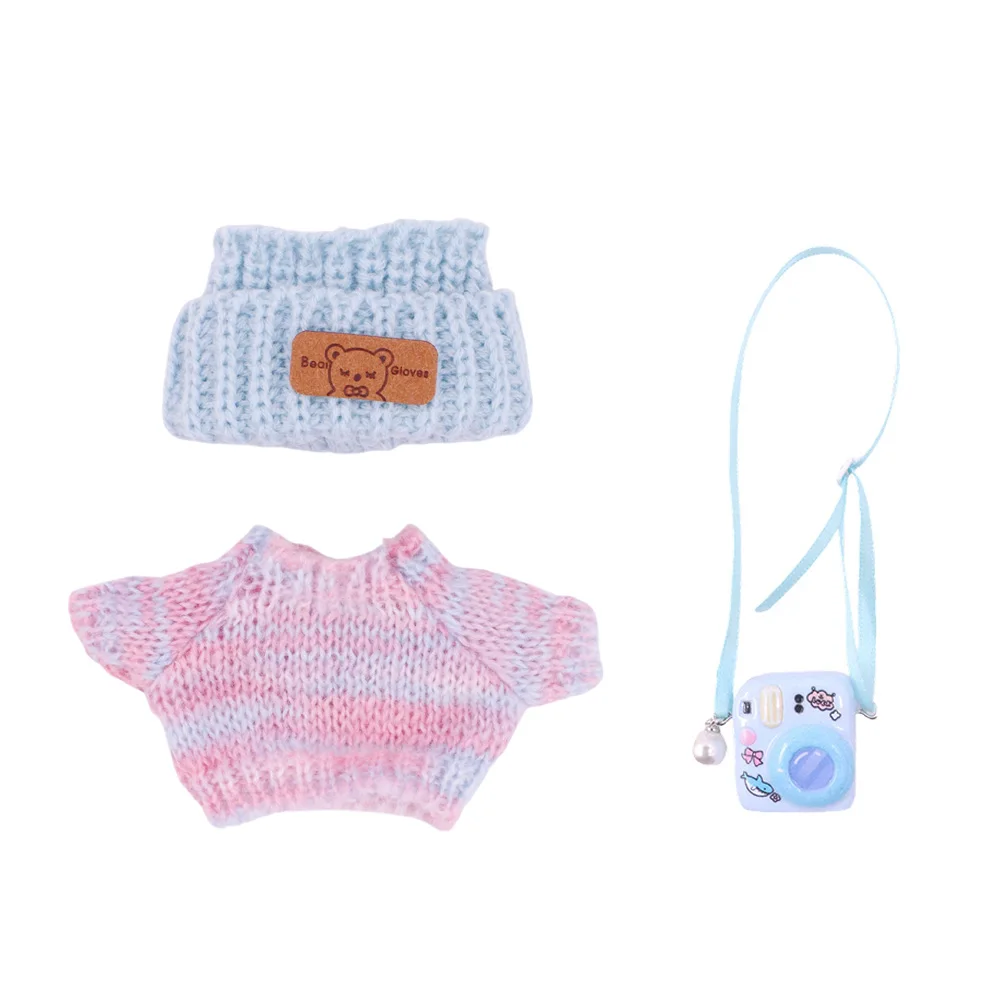 For Labubu Doll Headband+Sweater+Camera Warm Cute Outfit Accessories For 17CM Plush Doll Clothes,Festival Birthday Gift Girl Toy