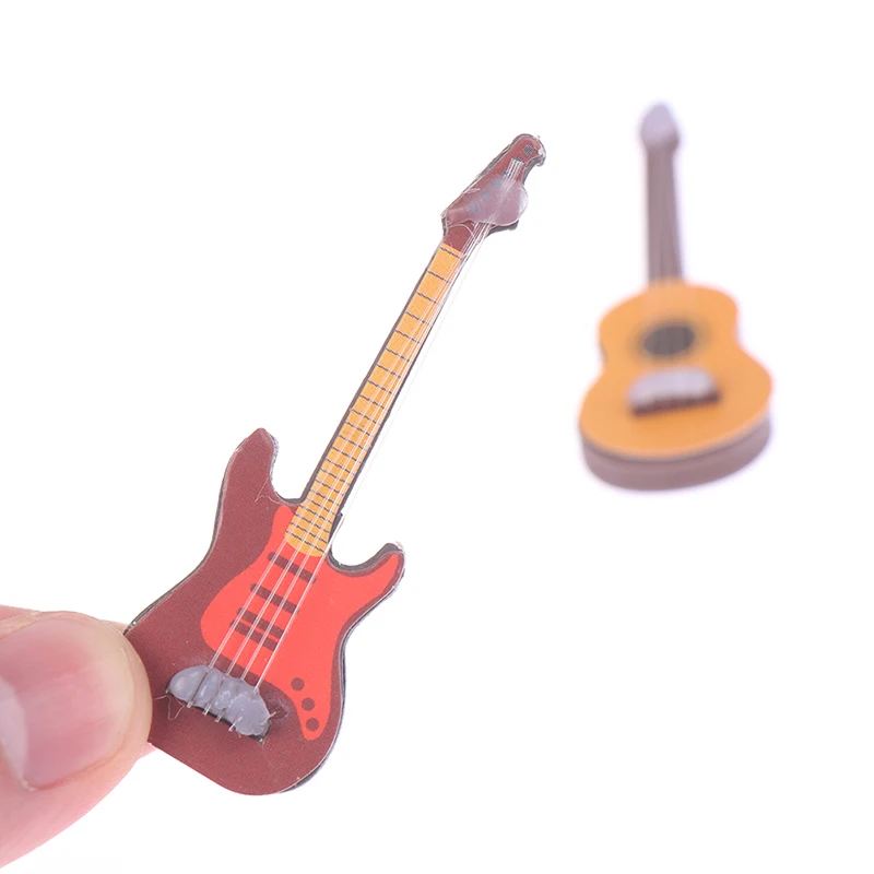 1/6 Dollhouse Miniature Wooden Electric Guitar With Stand Model Instrument Toy