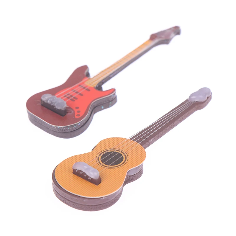 1/6 Dollhouse Miniature Wooden Electric Guitar With Stand Model Instrument Toy