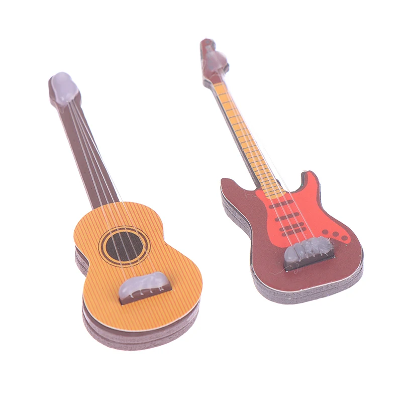 1/6 Dollhouse Miniature Wooden Electric Guitar With Stand Model Instrument Toy